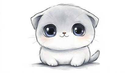 Obraz premium Cartoonized Scottish Fold Cat Sitting, Small and Round - Image 1167