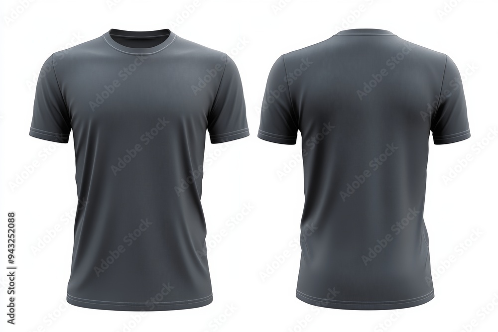 Poster this is a realistic mockup of a grey male t-shirt from both the front and back views. it was created