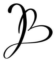 Hand drawn vector calligraphy love letter B. Script capital font logo. Handwritten brush style flourish. Vintage heart monogram. element Valentine flourish. sign for page decoration design