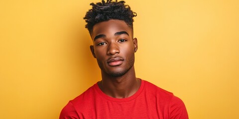Obraz premium Vibrant Portrait of a Young Man in a Yellow Studio Background
