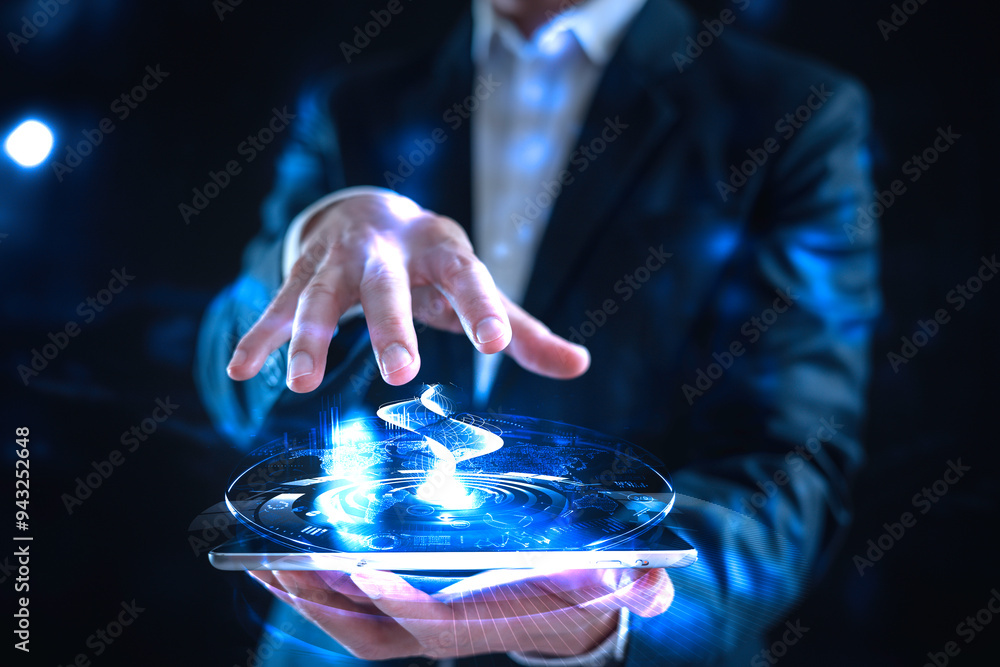 Poster future network concept hand touching the metaverse universe, a conceptual shift in digital transform