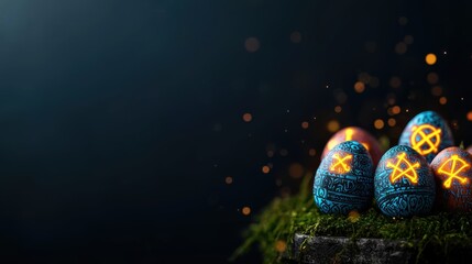 Mystical Halloween Scene with Occult Easter Eggs on Ancient Stone Altar