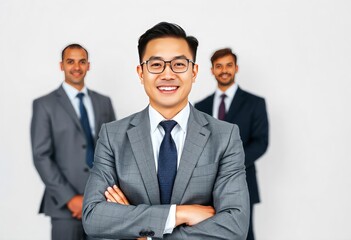 asian business people man good looking in studio. portrait businessman in grey suit confident friendly face isolated on white background, ai