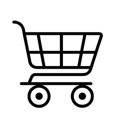 This illustration features a minimalist black line drawing of a shopping cart, commonly associated with retail shopping and consumer activities