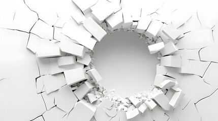 A 3D Illustration of a White Hole Breaking Through a Wall, Creating a Dramatic Effect with Fragments and Debris. This Visual Effect Emphasizes the Impact of the Hole on the Surrounding Structure, Perf