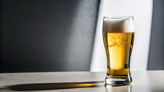 Glass of Beer on a Table with Shadow