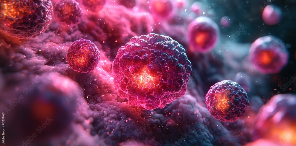 Aufkleber an image of floating different kinds of microscopic bacteria or microbes used in microbiology or bio