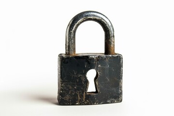 Fototapeta premium Old padlock on white background with key hole