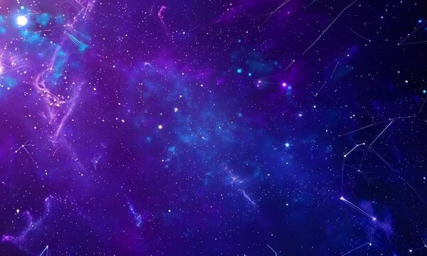 Deep blue starry sky with illustrated constellations