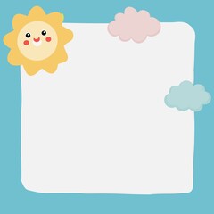 Cute sticky note with sun, cloud, sky background memo template