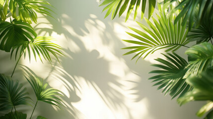 Fototapeta premium Tropical Leaf Shadow, Natural shadows of tropical leaves on a white background, perfect for product displays, mockups, and summer-themed presentations