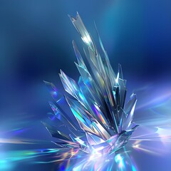 Fototapeta premium Stunning Abstract Crystal Formation: Sharp, Reflective Shards in Iridescent Blues and Purples Create a Mesmerizing Display of Light and Color in High-Resolution Art