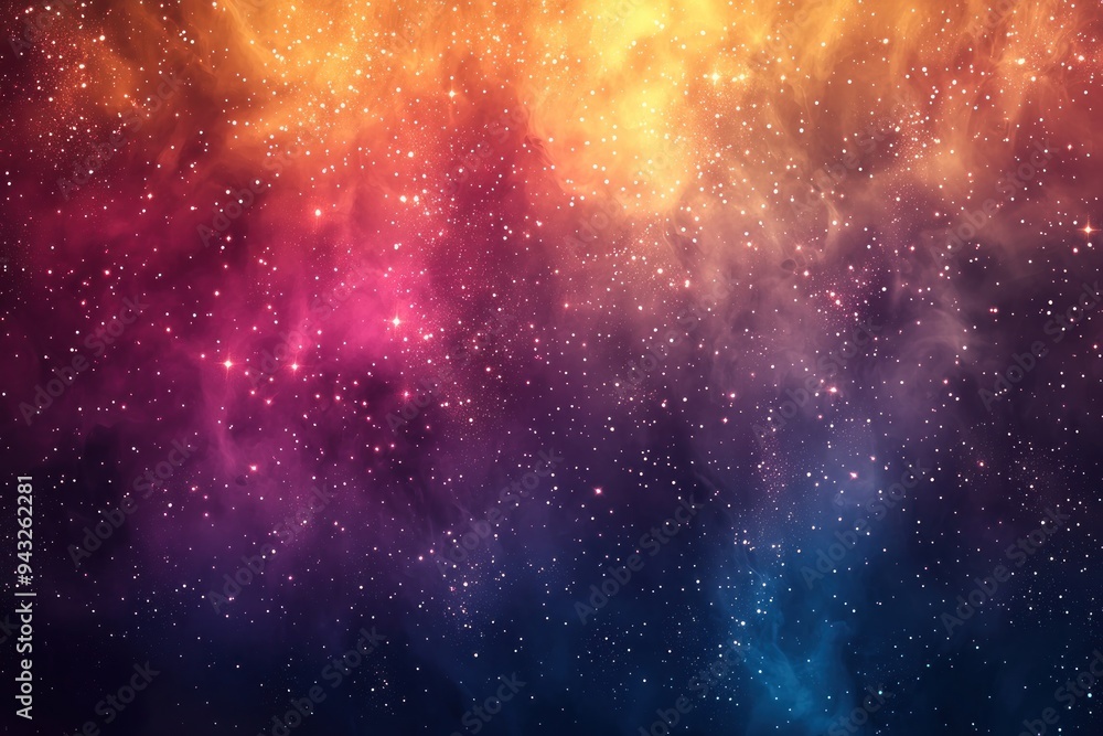 Wall mural colorful cosmic background with hanging stars and glowing particles generative ai