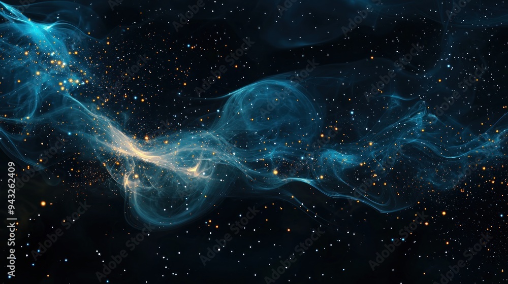 Wall mural abstract swirling blue and orange nebula with stars in deep space generative ai
