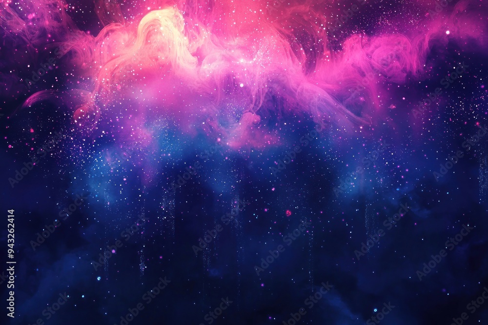 Wall mural colorful cosmic background with hanging stars and glowing particles generative ai