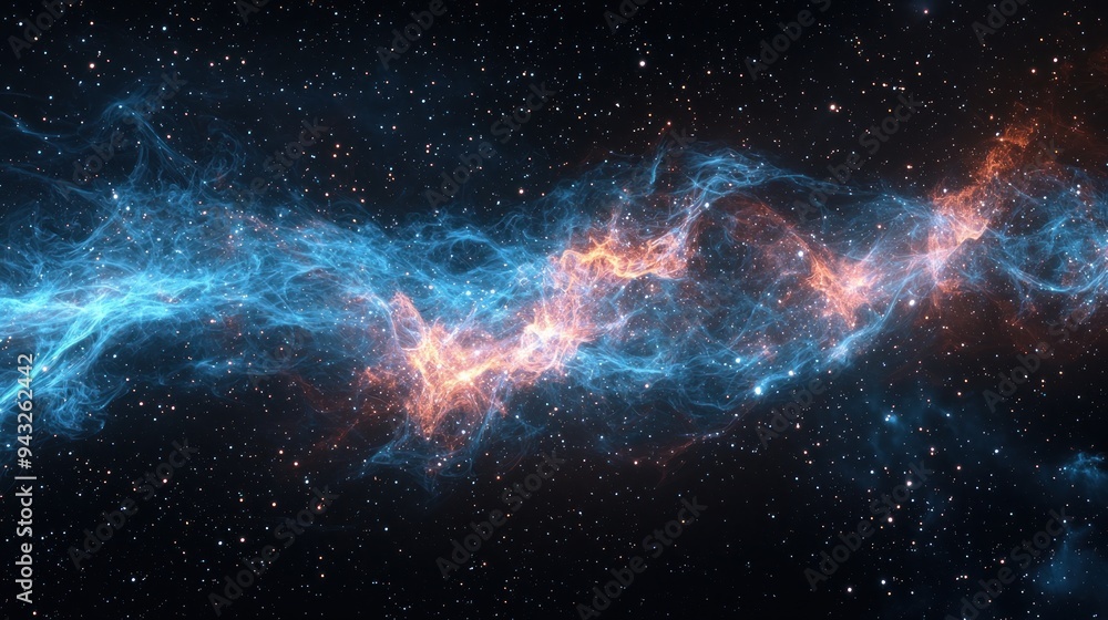 Wall mural abstract swirling blue and orange nebula with stars in deep space generative ai