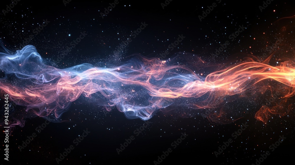 Wall mural abstract swirling blue and orange nebula with stars in deep space generative ai