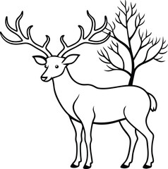 Simple deer outline under a tree for kids to color adding charm and nature to their creative time
