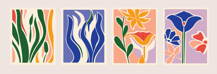 Floral abstract elements. Botanical composition. Modern trendy  minimal style. Floral poster. Vector arrangements for greeting card or invitation design