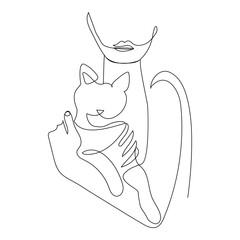 cats vector with continuous single one line art drawing. New minimalist design minimalism animal pet of cat illustration.