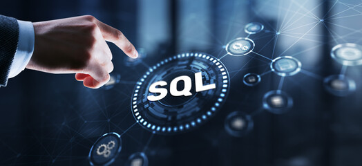 SQL Structured Query Language. Technology concept. Icon virtual screen