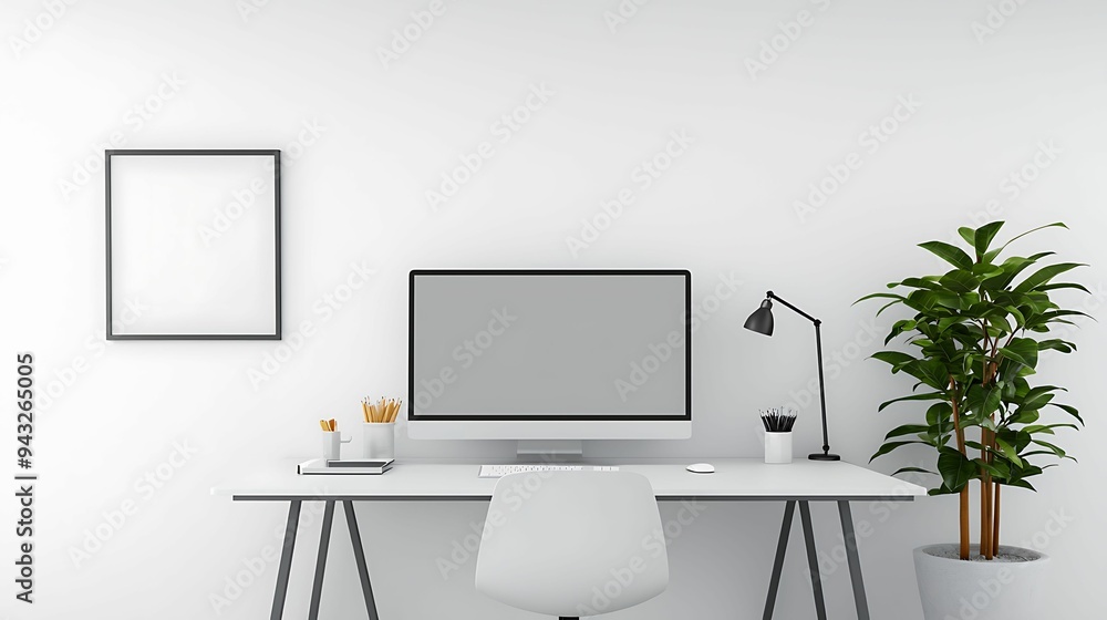 Poster futuristic classroom with technology for learning on white background - 3d illustration with copy sp
