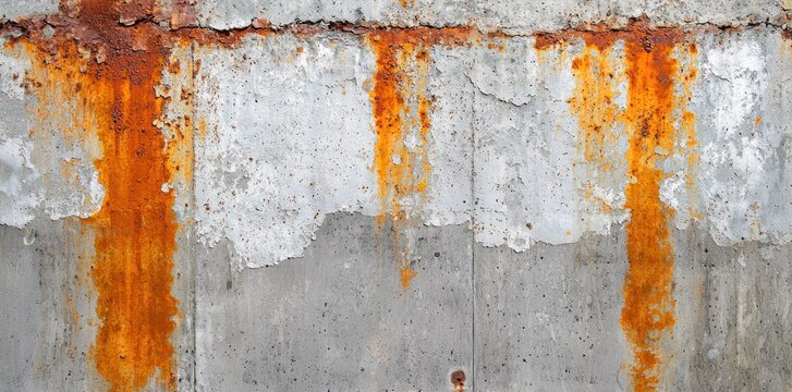 Rusty streaks and peeling paint on an old concrete wall Generative AI