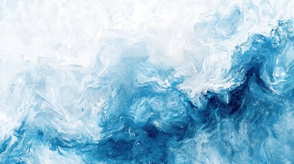 Abstract fluid blue and white oceanic waves painting Generative AI