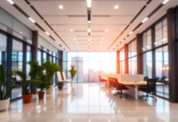 Modern bright office interior with furniture and daylight. Blurred background., ai