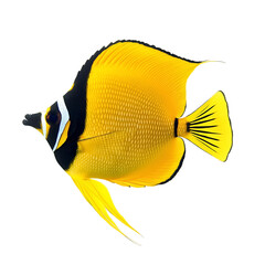 Naklejka premium Photo of a Yellow Longnose Butterflyfish (Forcipiger flavissimus) isolated on white