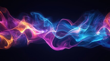 Obraz premium Abstract flowing colorful smoke-like waves on dark background Generative AI