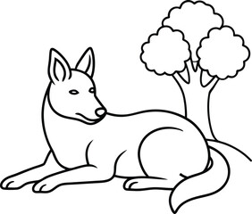Relaxing dingo in a cute line art style perfect for kids to color and enjoy a fun artistic activity
