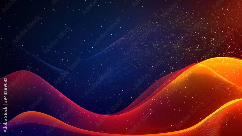 Wall mural abstract colorful flowing waves with starry background generative ai