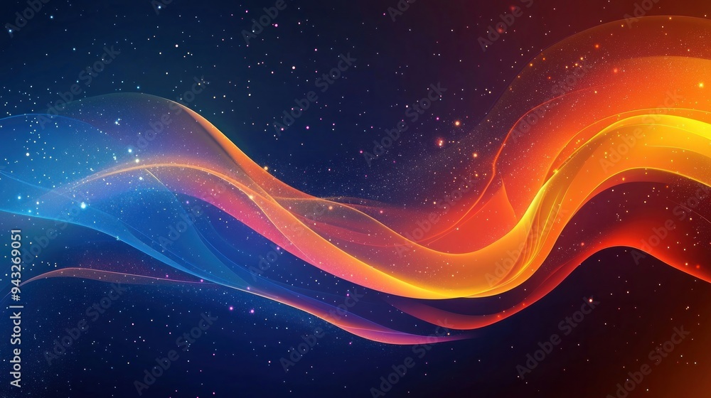 Wall mural abstract colorful flowing waves with starry background generative ai