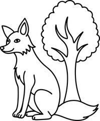 Cute coyote sitting with tail line art ideal for kids coloring book brings nature to life with simple design
