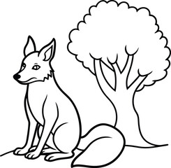 Coyote sitting with its tail line art perfect for kids to color explore the wild with this fun illustration
