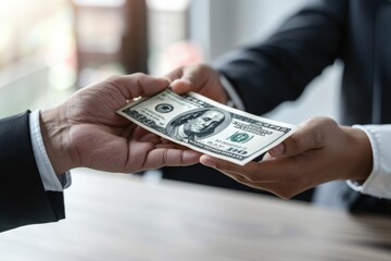 Exchanging cash in a business deal signifies trust and transaction. This image captures the moment of financial exchange. Perfect for financial themes. Generative AI