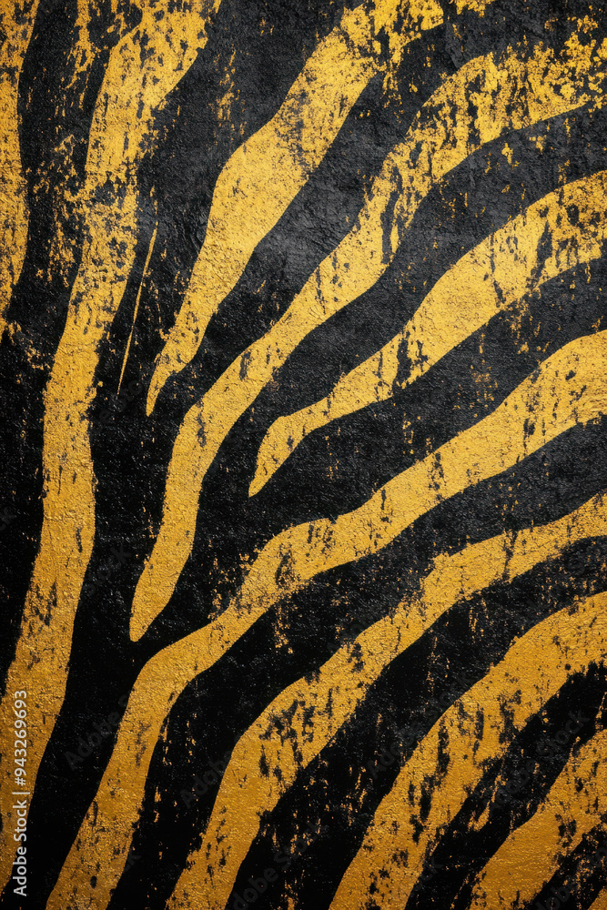 Poster zebra print design, this bold zebra print features a striking combination of gold and black colors, 