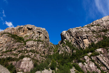 View of the Norwegian mountains in the Lysefjord region.