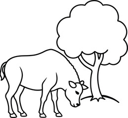 Bison grazing in the grass line art perfect for kids to color and enjoy nature’s beauty in a fun way
