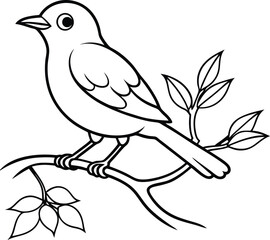 Fun bird on a branch illustration ideal for young artists to bring to life with their favorite colors
