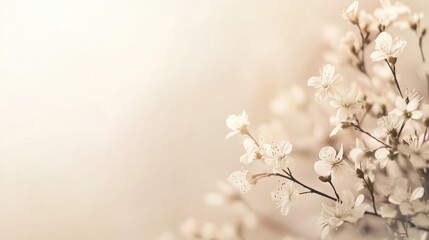 Soft white blossoms are gently displayed against a delicate floral backdrop, creating a tranquil and inviting atmosphere