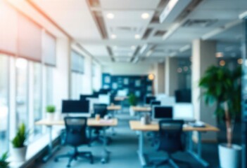 Beautiful defocused office background - office interior panoramic background, ai