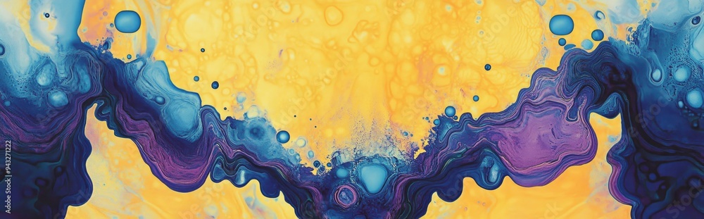 Poster watercolor illustration featuring fractal ink fluid in a bohemian style futuristic event theme with 