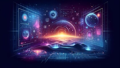 Futuristic AI Landscape Backgrounds - Modern Technology-Inspired Designs