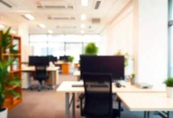 Beautiful defocused office background - office interior panoramic background, ai