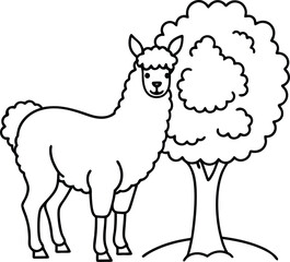 Cute alpaca line art ideal for children's coloring books
