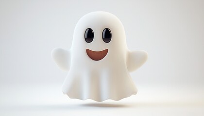 Obraz premium Bright and cheerful 3D ghost icon, Halloween cartoon style on a white background.