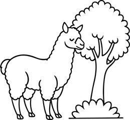 A fun alpaca line art perfect for kids' coloring books
