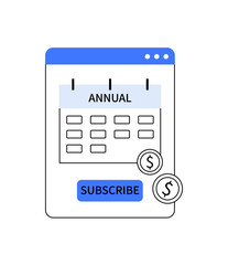 Calendar with annual subscription and coins representing payment plans, subscription services, billing cycles, and financial management in business software contexts.